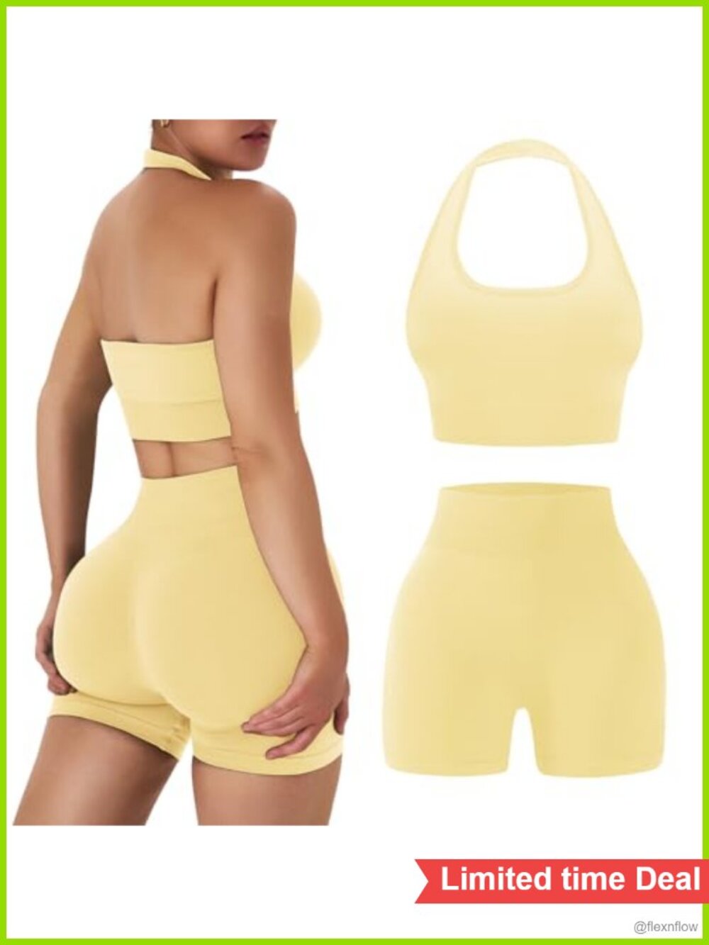 2 Piece Halter Sports Bra Scrunch Butt Shorts Seamless Workout Set